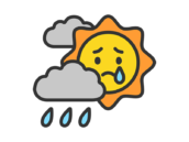 雨雲に隠れた、太陽のキャラクターのアイコン（線画カラー）の無料イラスト｜透過PNG・商用利用OK