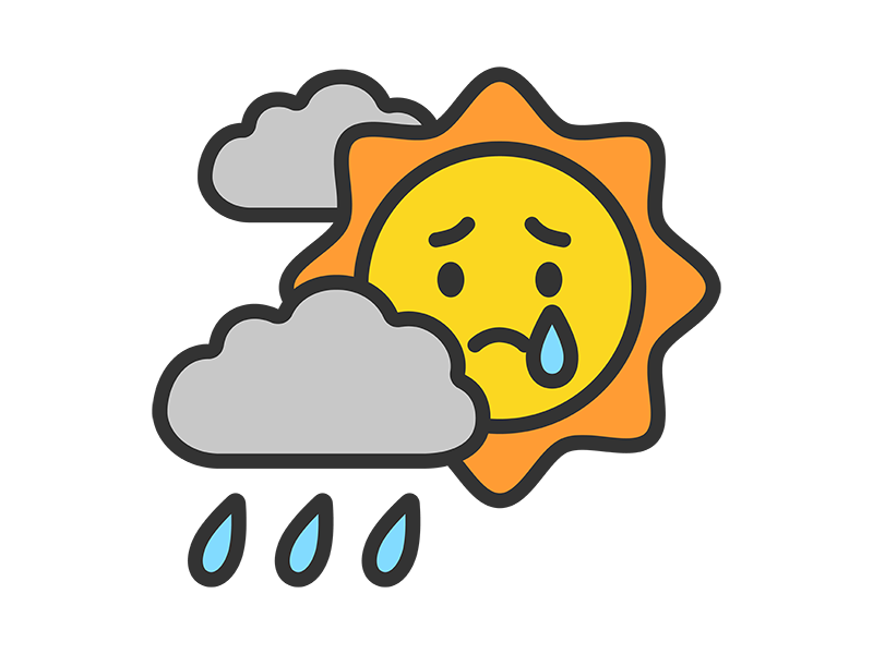 雨雲に隠れた、太陽のキャラクターのアイコン（線画カラー）の無料イラスト｜透過PNG・商用利用OK