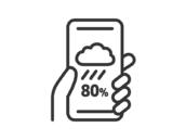 スマートフォンに表示された、雨天の天気予報のアイコン（線画）の無料イラスト｜透過PNG・商用利用OK