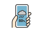 スマートフォンに表示された、雨天の天気予報のアイコン（線画カラー）の無料イラスト｜透過PNG・商用利用OK