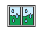 窓から見える、雨の日のアイコン（線画カラー）の無料イラスト｜透過PNG・商用利用OK