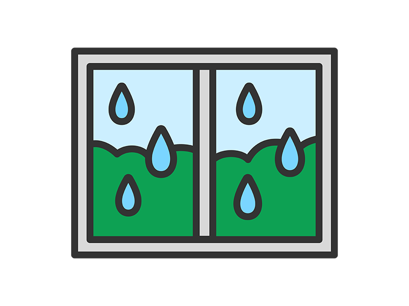 窓から見える、雨の日のアイコン（線画カラー）の無料イラスト｜透過PNG・商用利用OK