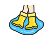 長靴で入る、水たまりのアイコン（線画カラー）の無料イラスト｜透過PNG・商用利用OK