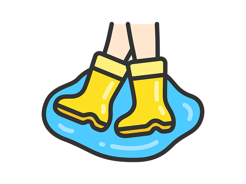 長靴で入る、水たまりのアイコン（線画カラー）の無料イラスト｜透過PNG・商用利用OK