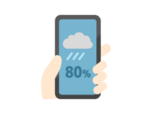 スマートフォンに表示された、雨天の天気予報のアイコンの無料イラスト｜透過PNG・商用利用OK