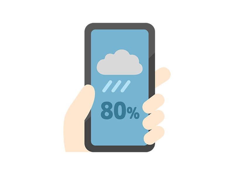 スマートフォンに表示された、雨天の天気予報のアイコンの無料イラスト｜透過PNG・商用利用OK