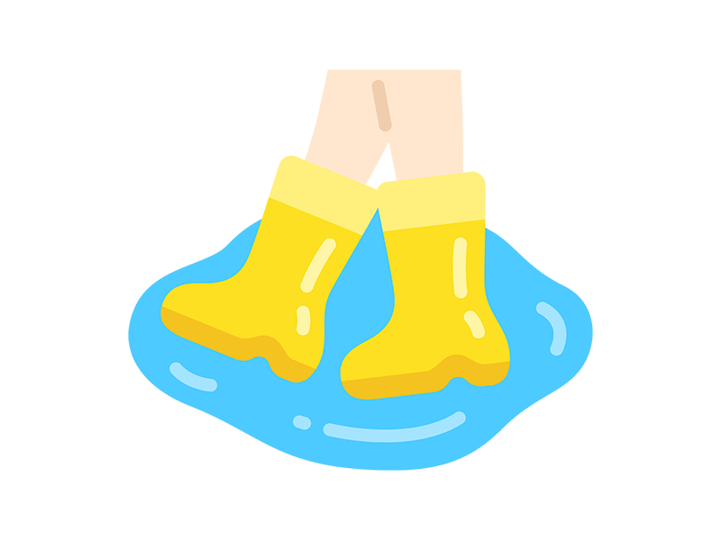長靴で入る、水たまりのアイコンの無料イラスト｜透過PNG・商用利用OK