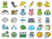 梅雨の30アイコン（線画カラー）の無料イラストセット｜透過PNG・商用利用OK