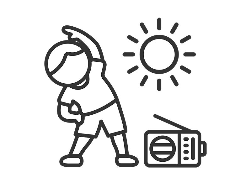 Free illustration of an icon (line drawing) of a man doing radio gymnastics