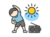 ラジオ体操をする男性のアイコン（線画カラー）の無料イラスト｜透過PNG・商用利用OK
