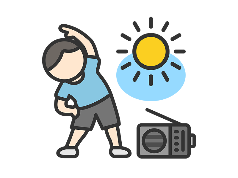 ラジオ体操をする男性のアイコン（線画カラー）の無料イラスト｜透過PNG・商用利用OK