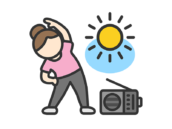 ラジオ体操をする女性のアイコン（線画カラー）の無料イラスト｜透過PNG・商用利用OK