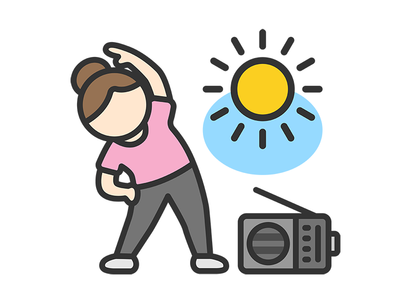 ラジオ体操をする女性のアイコン（線画カラー）の無料イラスト｜透過PNG・商用利用OK