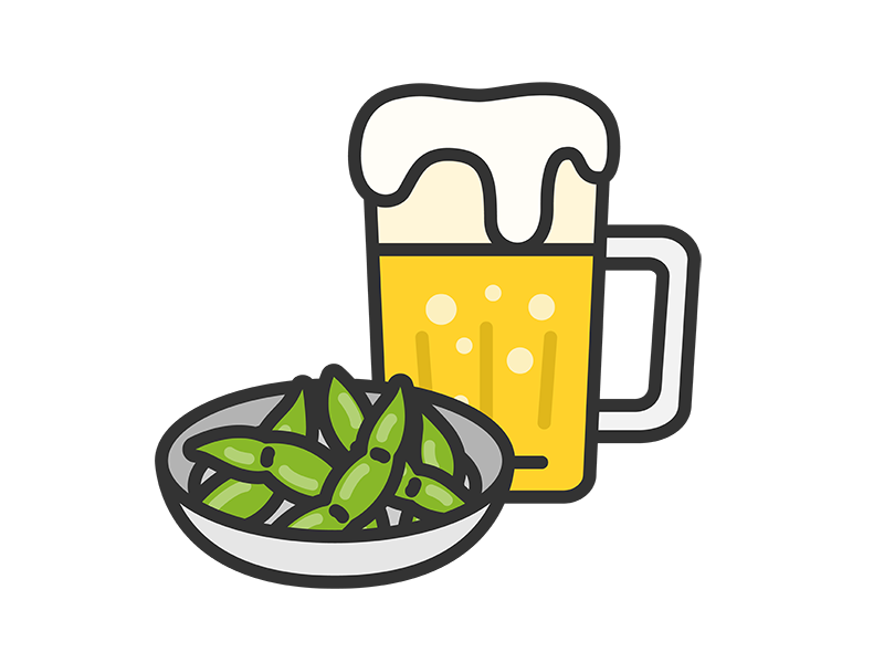 枝豆と生ビールのアイコン（線画カラー）の無料イラスト｜透過PNG・商用利用OK