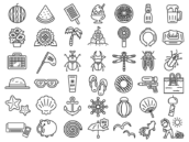夏のアイコン（線画）の無料イラスト42個セット｜透過PNG・商用利用OK
