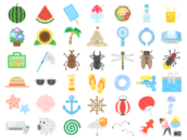 夏のアイコンの無料イラスト42個セット｜透過PNG・商用利用OK