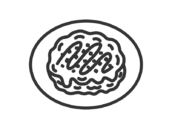 皿にのせた、お好み焼きのアイコン（線画）の無料イラスト｜透過PNG・商用利用OK