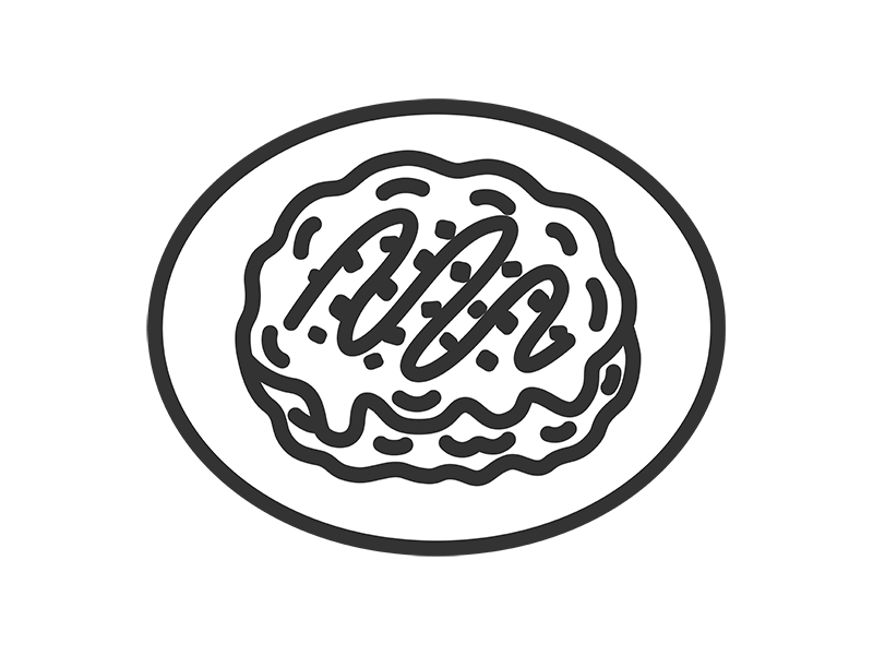 皿にのせた、お好み焼きのアイコン（線画）の無料イラスト｜透過PNG・商用利用OK