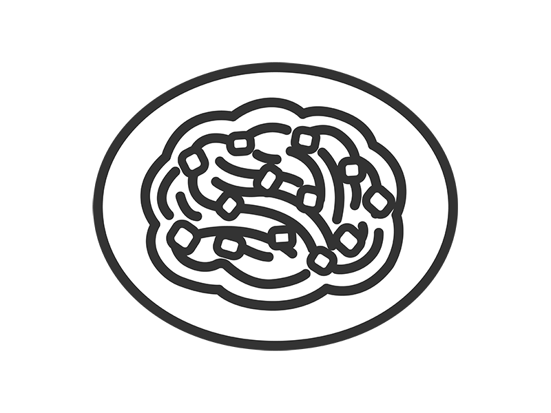 皿に盛り付けられた、焼きそばのアイコン（線画）の無料イラスト｜透過PNG・商用利用OK