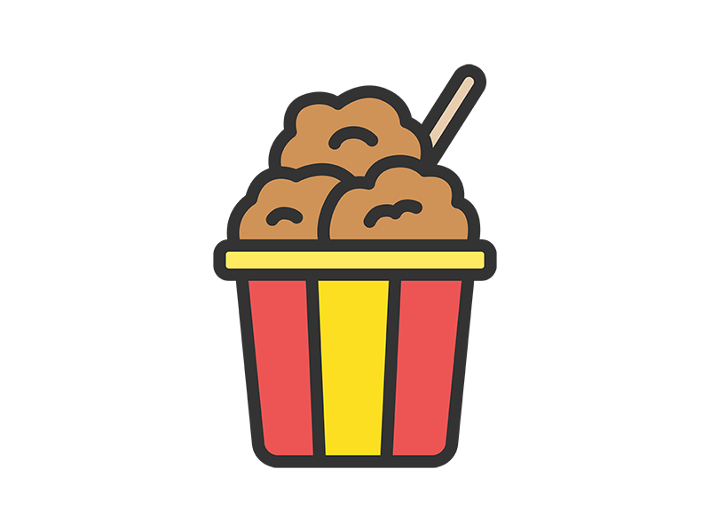 Free illustration of fried chicken icon (line drawing color) in a cup