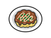 皿にのせた、お好み焼きのアイコン（線画カラー）の無料イラスト｜透過PNG・商用利用OK