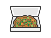 パックに入った、焼きそばのアイコン（線画カラー）の無料イラスト｜透過PNG・商用利用OK