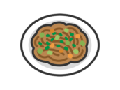 皿に盛り付けられた、焼きそばのアイコン（線画カラー）の無料イラスト｜透過PNG・商用利用OK