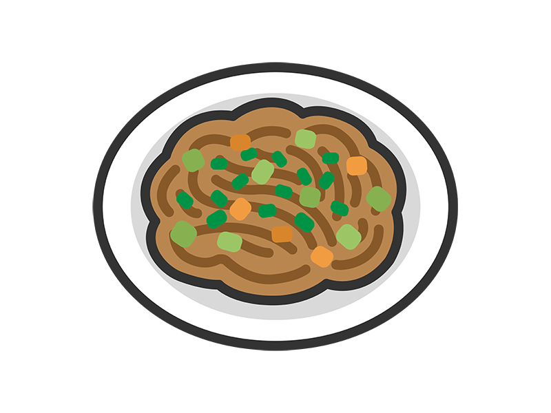 Free illustration of Yakisoba icon (color line drawing) on ​​a plate