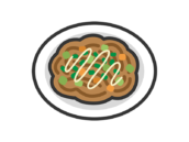 皿に盛り付けられた、マヨネーズをかけた焼きそばのアイコン（線画カラー）の無料イラスト｜透過PNG・商用利用OK