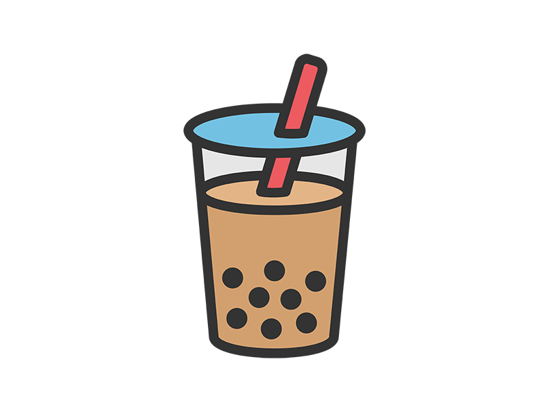 タピオカミルクティーのアイコン（線画カラー）の無料イラスト｜透過PNG・商用利用OK