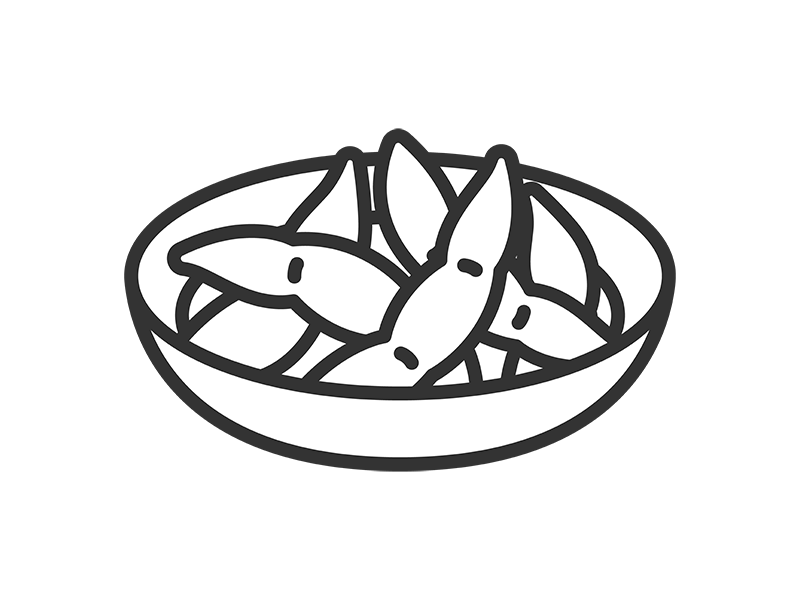 皿に入った、枝豆のアイコン（線画）の無料イラスト｜透過PNG・商用利用OK
