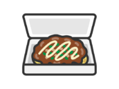 パックに入った、お好み焼きのアイコン（線画カラー）の無料イラスト｜透過PNG・商用利用OK