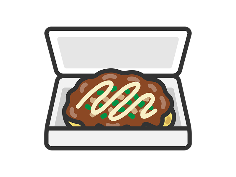 パックに入った、お好み焼きのアイコン（線画カラー）の無料イラスト｜透過PNG・商用利用OK