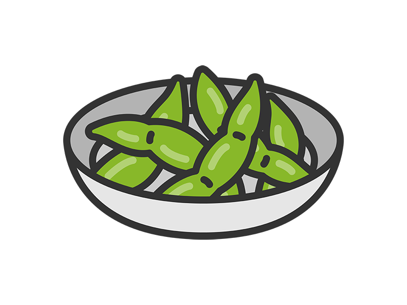 皿に入った、枝豆のアイコン（線画カラー）の無料イラスト｜透過PNG・商用利用OK