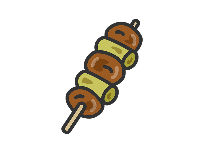 タレの焼き鳥のアイコン（線画カラー）の無料イラスト｜透過PNG・商用利用OK