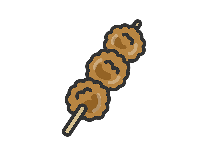 だんごの焼きつくね串のアイコン（線画カラー）の無料イラスト｜透過PNG・商用利用OK