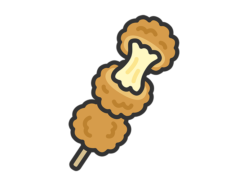 チーズボール串のアイコン（線画カラー）の無料イラスト｜透過PNG・商用利用OK
