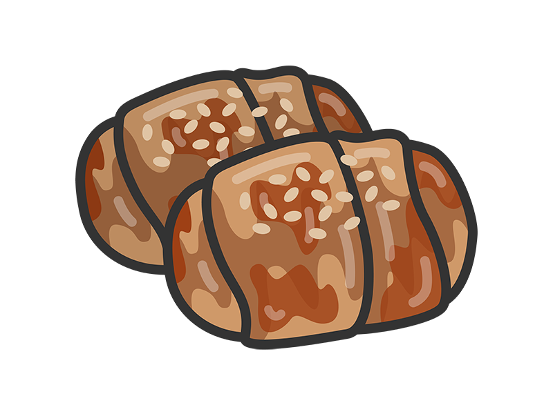 Free illustration of meat-wrapped rice ball icon (line drawing color)