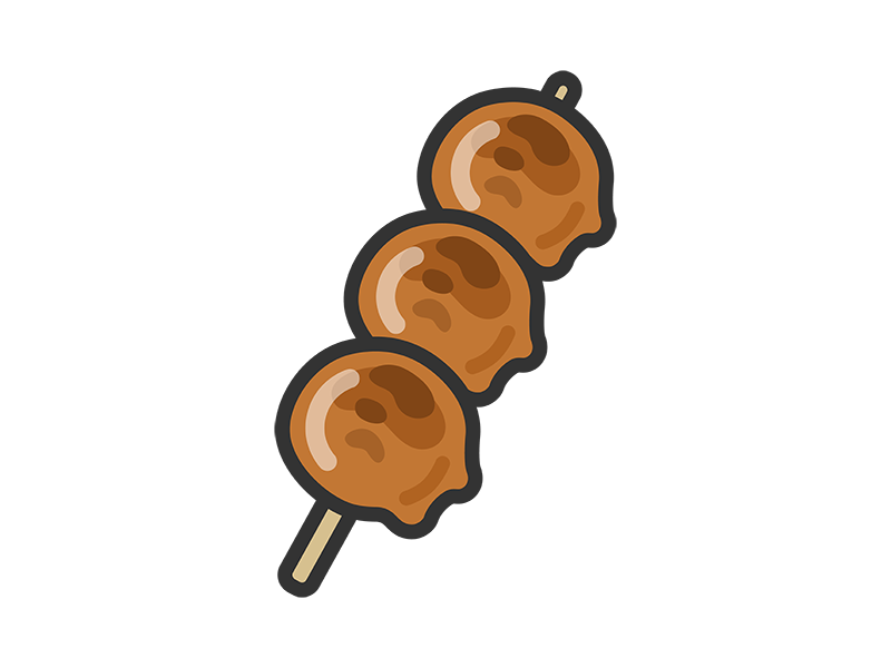 みたらし団子串のアイコン（線画カラー）の無料イラスト｜透過PNG・商用利用OK