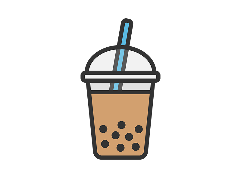 カップのタピオカミルクティーのアイコン（線画カラー）の無料イラスト｜透過PNG・商用利用OK