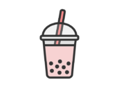 イチゴのタピオカミルクティーのアイコン（線画カラー）の無料イラスト｜透過PNG・商用利用OK