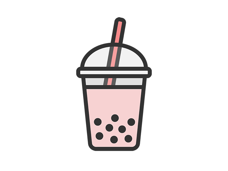 イチゴのタピオカミルクティーのアイコン（線画カラー）の無料イラスト｜透過PNG・商用利用OK