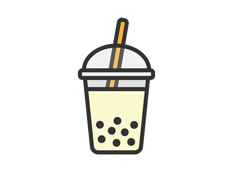 バニラのタピオカミルクティーのアイコン（線画カラー）の無料イラスト｜透過PNG・商用利用OK