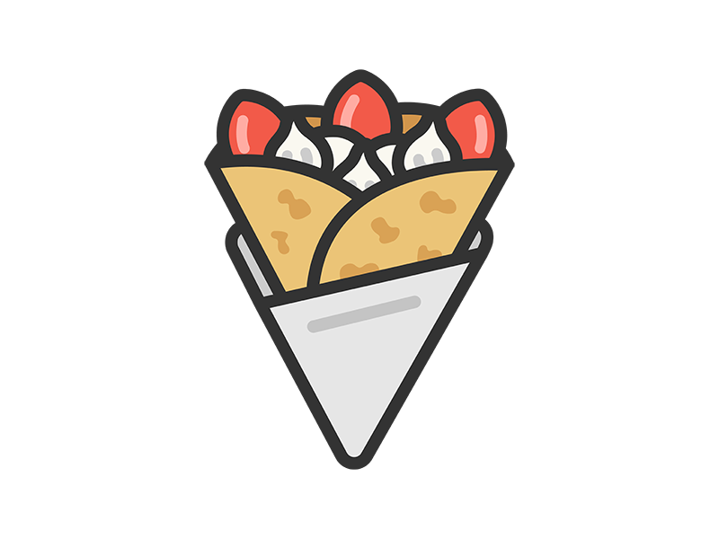 いちごクレープのアイコン（線画カラー）の無料イラスト｜透過PNG・商用利用OK