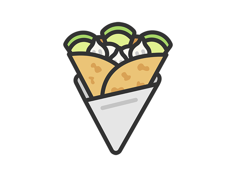 メロンクレープのアイコン（線画カラー）の無料イラスト｜透過PNG・商用利用OK