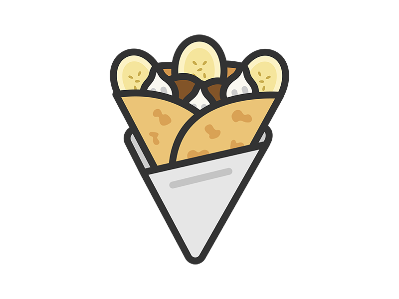 バナナチョコクレープのアイコン（線画カラー）の無料イラスト｜透過PNG・商用利用OK