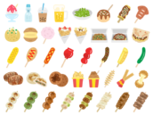 屋台グルメアイコンの無料イラスト40個セット｜透過PNG・商用利用OK
