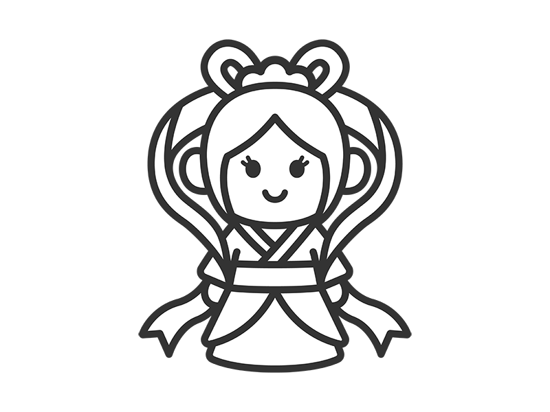 織姫のキャラクターのアイコン（線画）の無料イラスト｜透過PNG・商用利用OK