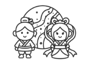 織姫と彦星のキャラクターのアイコン（線画）の無料イラスト｜透過PNG・商用利用OK