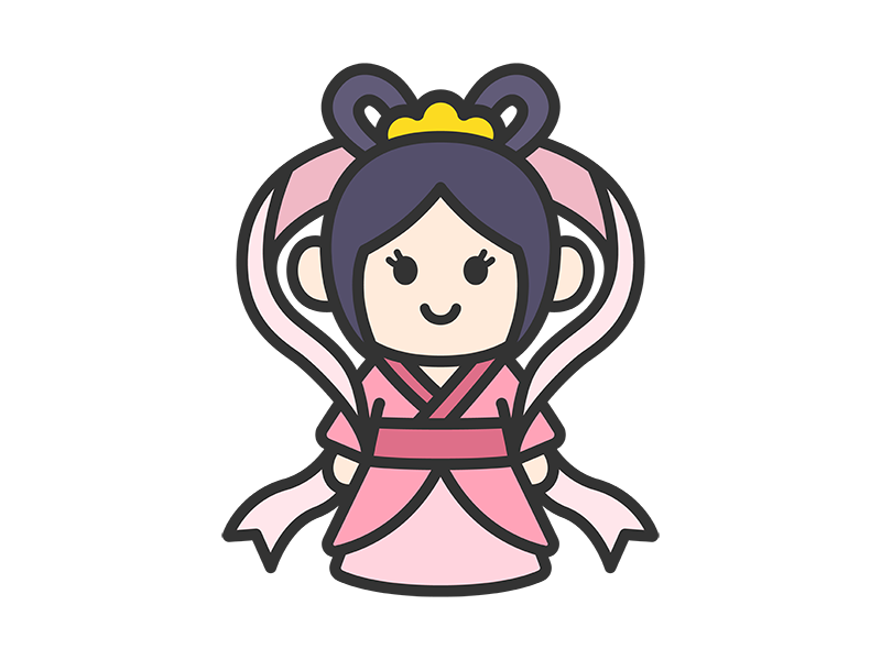 織姫のキャラクターのアイコン（線画カラー）の無料イラスト｜透過PNG・商用利用OK